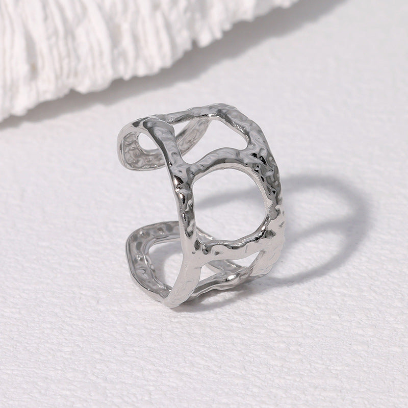 Anello Aperto da Donna Minimalista Geometrico in Acciaio Inossidabile con Finitura Placcata
