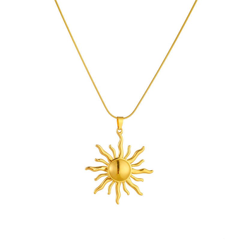 Elegant Gold Plated Stainless Steel Sun Totem Pendant Snake Chain Necklace for Women