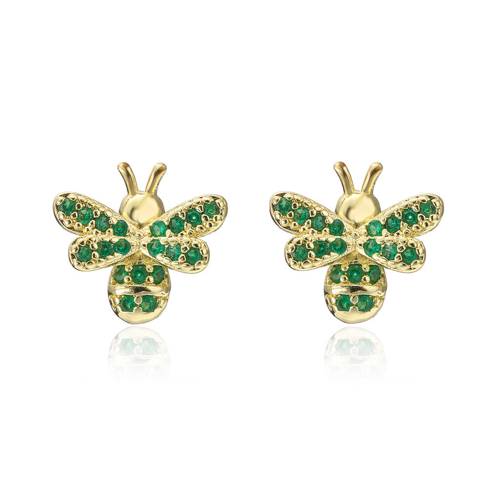 Geometric Insect Design Copper Earrings with Real Gold Plating and Zirconia Accents for Women