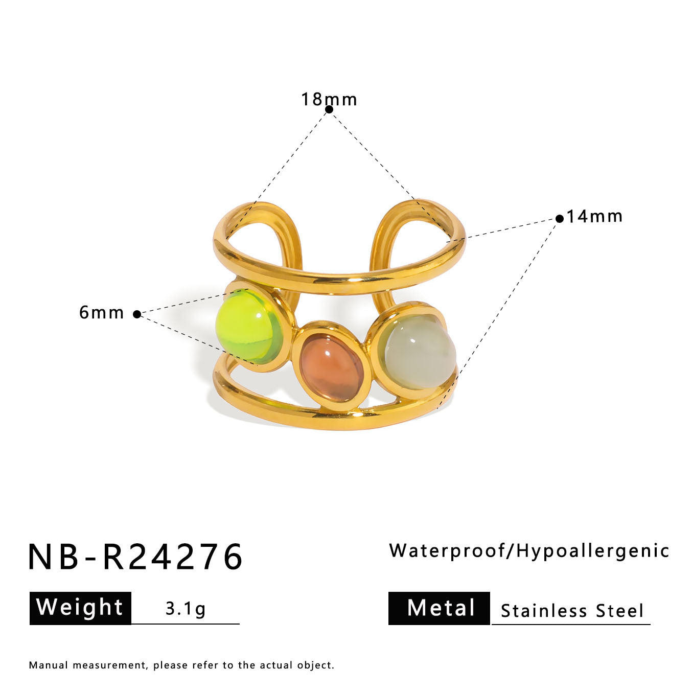 Set di orecchini e anello in acciaio inossidabile placcato oro 18 carati con pietre naturali, stile francese vintage geometrico a forma di C