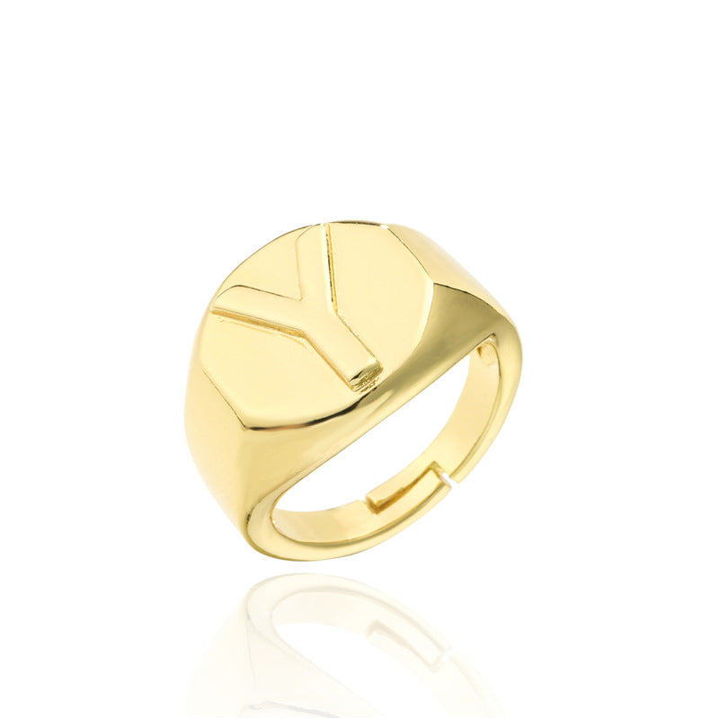 18K Gold Plated Brass Letter Open Ring for Women Adjustable