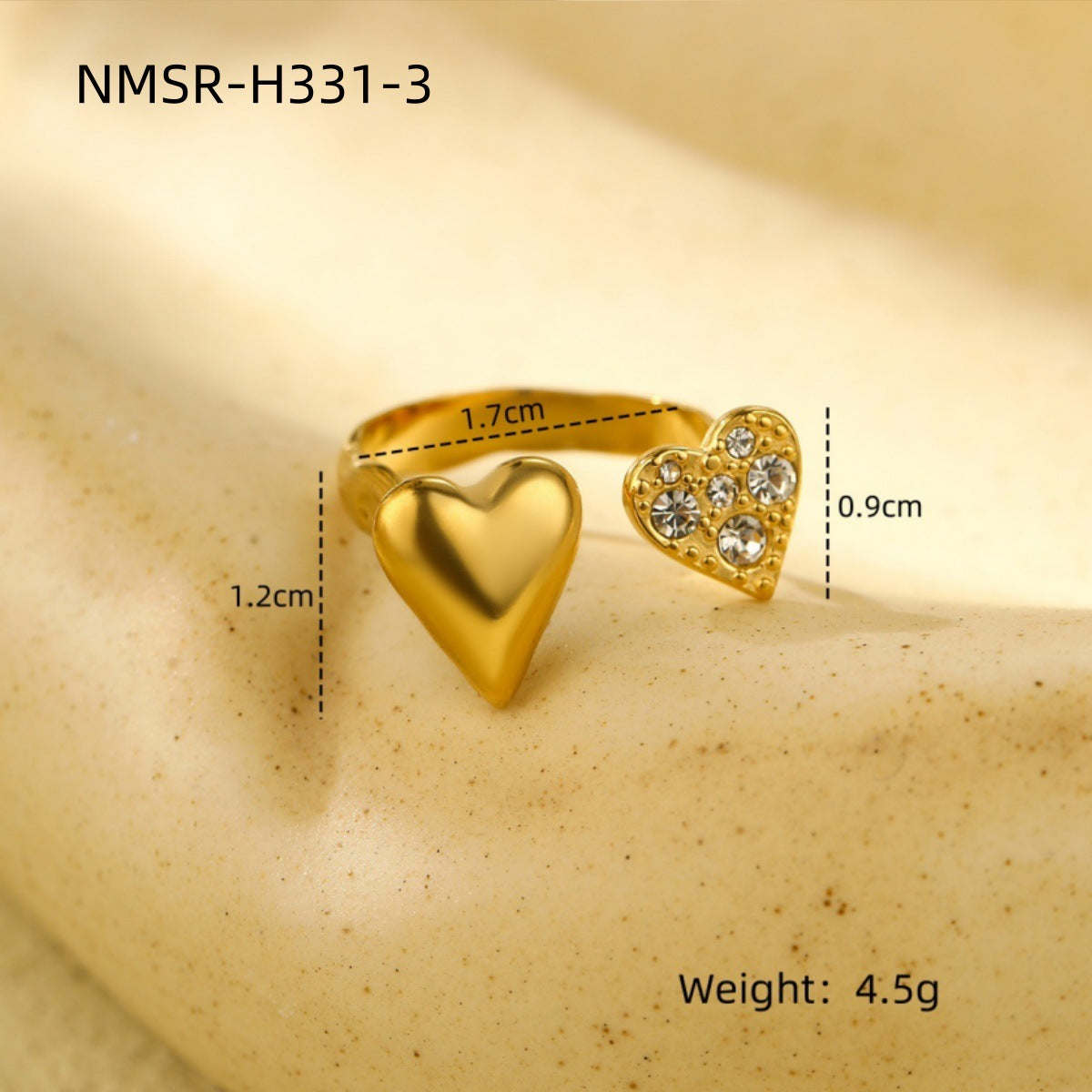 Anello da Donna Minimalista a Cuore in Acciaio Inossidabile con Intarsio in Zirconi e Finitura Placcata