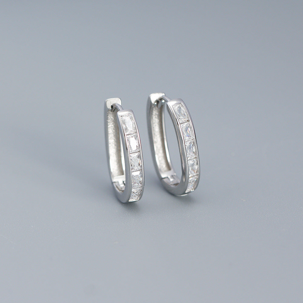 Vintage French-Style Enamel U-Shaped Earrings in Sterling Silver with Geometric Design for Women