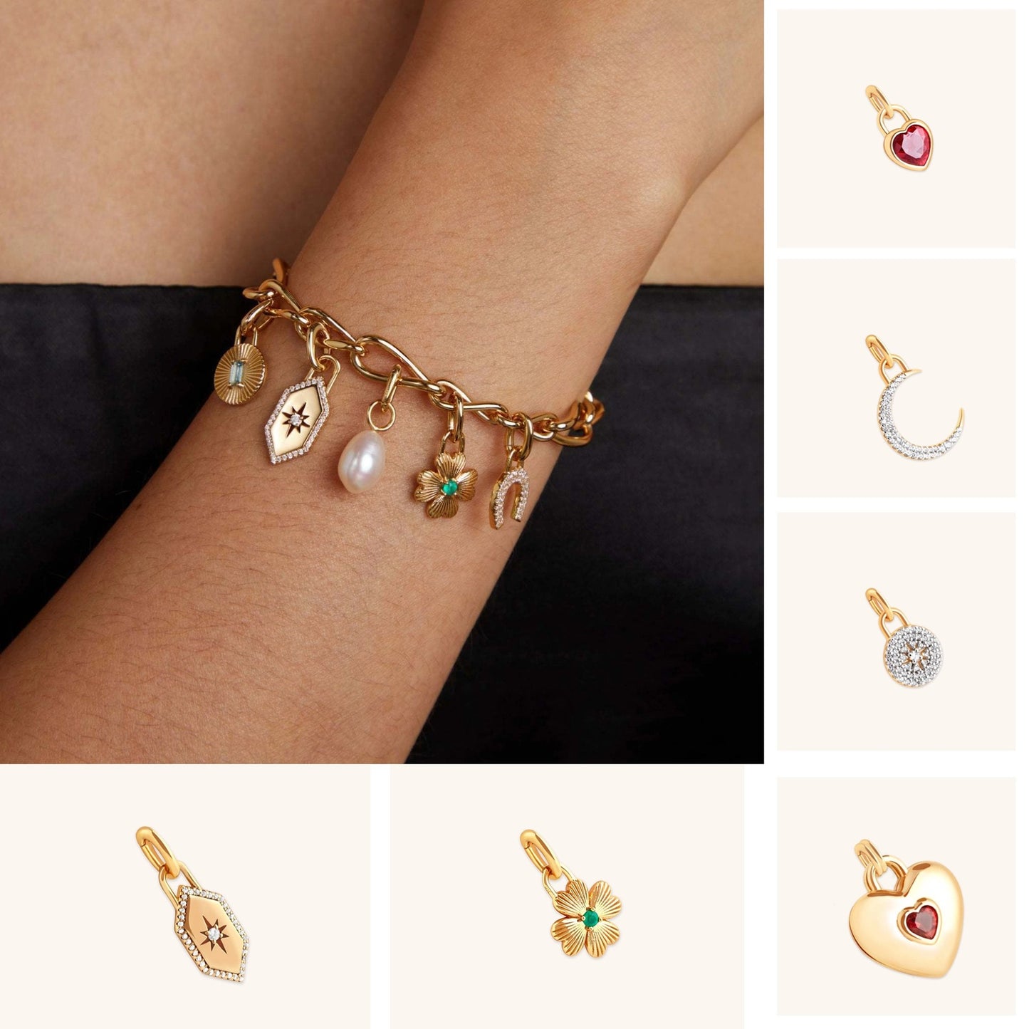 Vintage 18K Gold Plated Stainless Steel Heart Geometric Pendant Necklace with Cubic Zirconia Inlay DIY Charm Bar