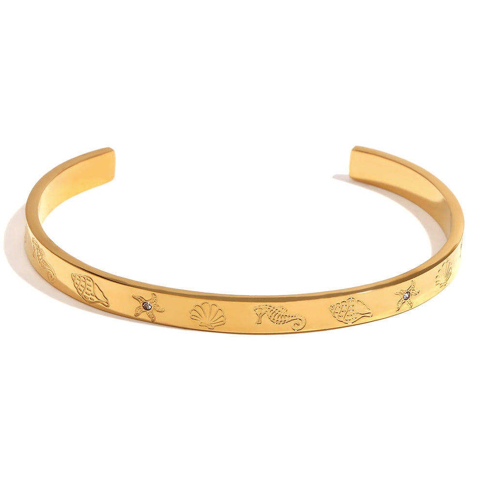 Minimalist Ocean-Inspired Stainless Steel Plated 18K Gold Bracelet for Women with Geometric Pattern