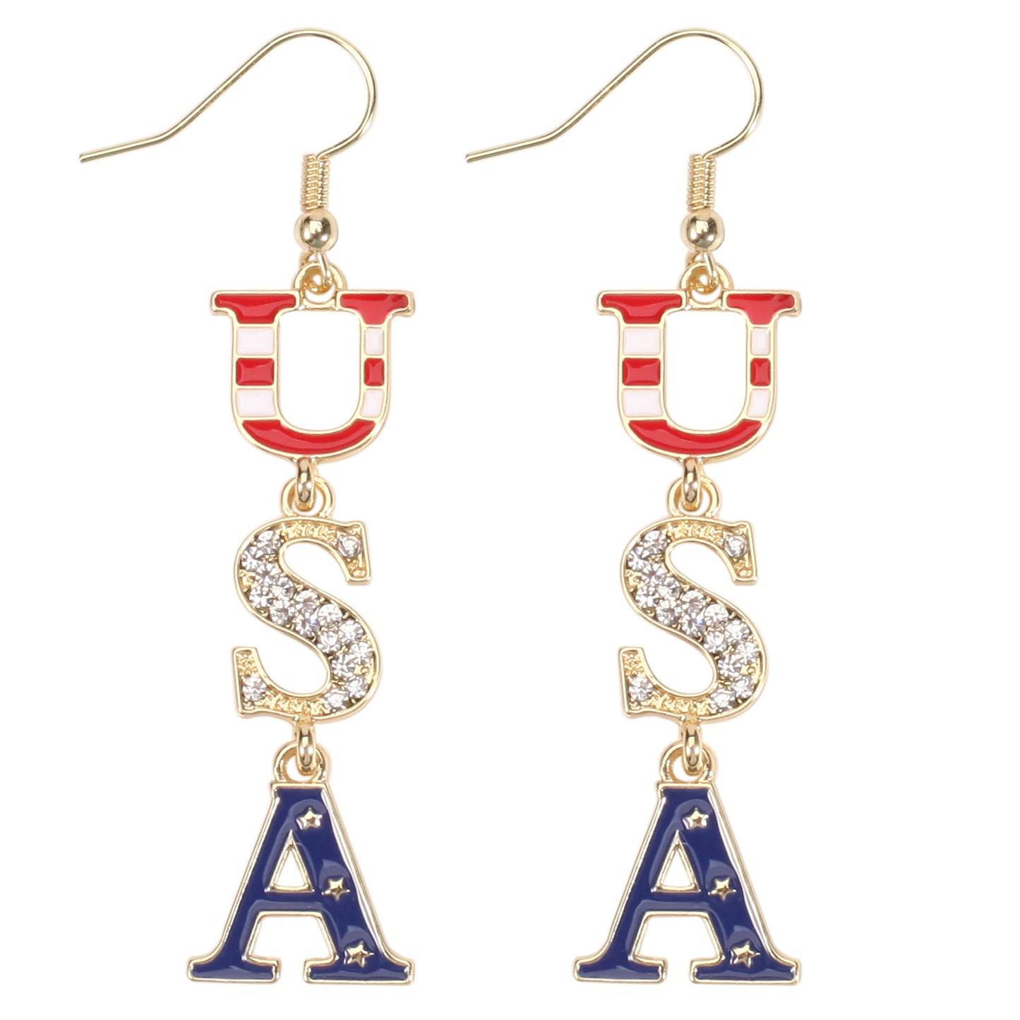 Patriotic Rhinestone Inlay Brass Earrings for Women