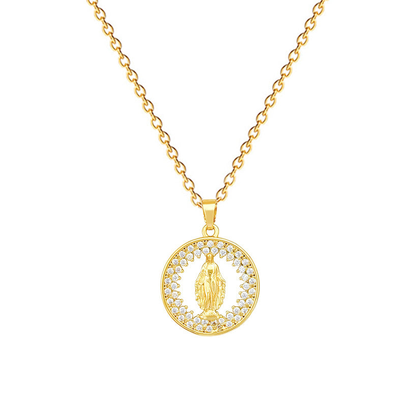 Sweet Minimalist Round Geometric Rhinestone Inlay Titanium Steel Necklace with Brass Pendant for Unisex
