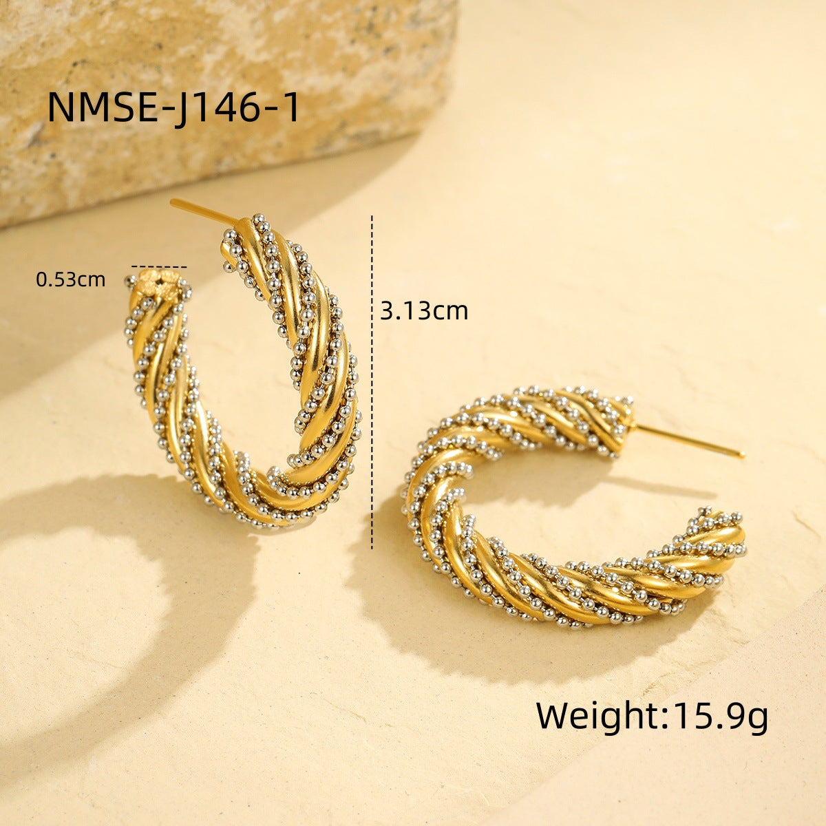 Orecchini a polsino geometrici minimalisti in acciaio inossidabile con placcatura in oro 18 carati e design a corda intrecciata, orecchini da donna alla moda