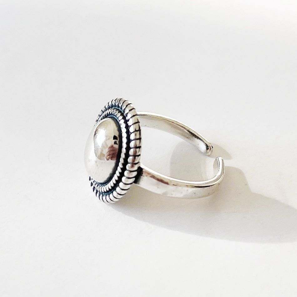 Minimalist Vintage 925 Sterling Silver Polished Geometric Oval Ring for Women
