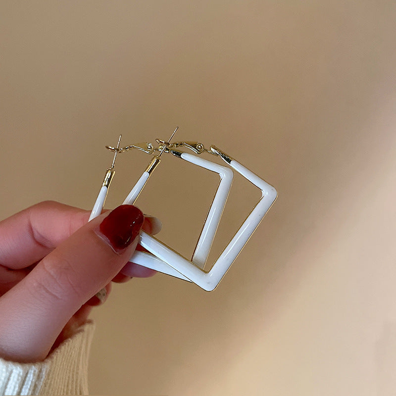 Vintage Geometric Earrings with Enamel Finish in Copper Base and Steel Posts for Women