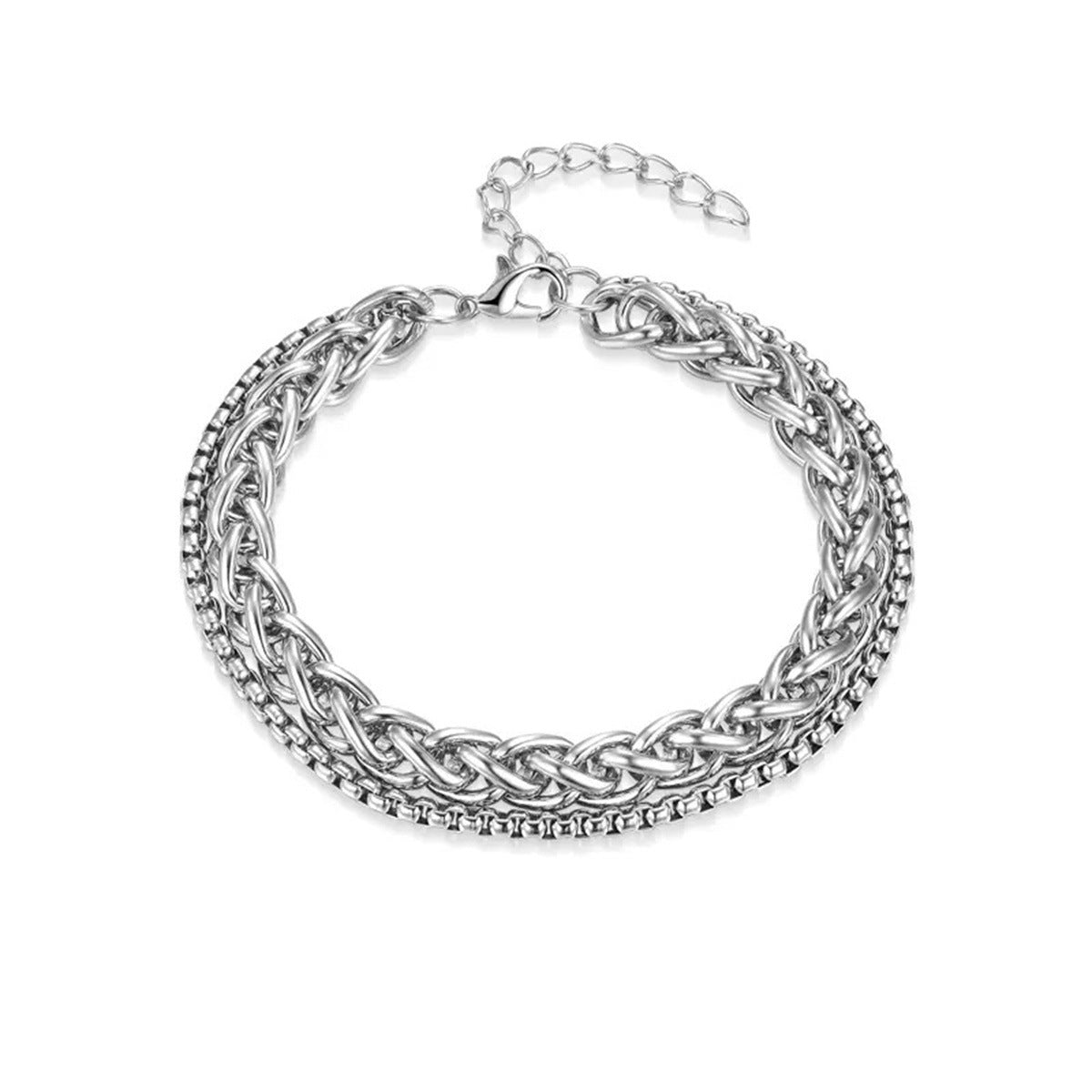 Geometric Hip-Hop Style Polished Stainless Steel Dual-Layer Bracelet for Men