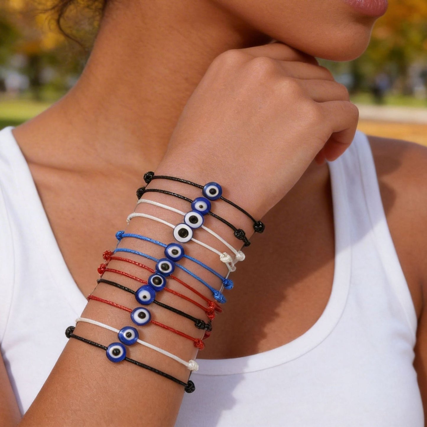 Handmade Acrylic Heart Evil Eye Bracelet Adjustable Woven Multi-layer Rope