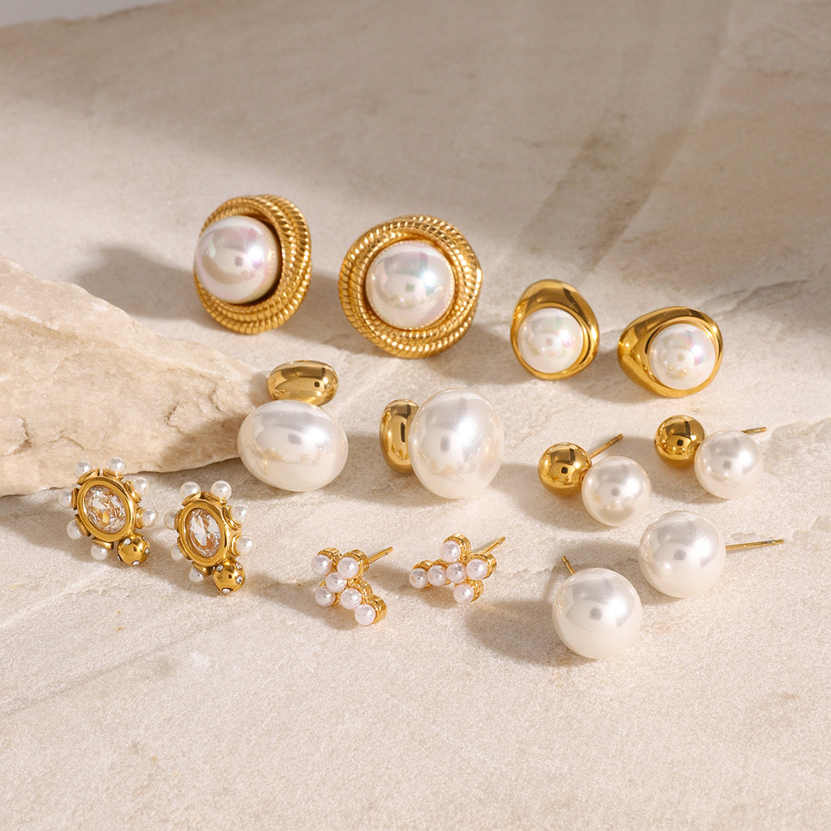 Geometric Stainless Steel Plated Pearl Earrings for Women