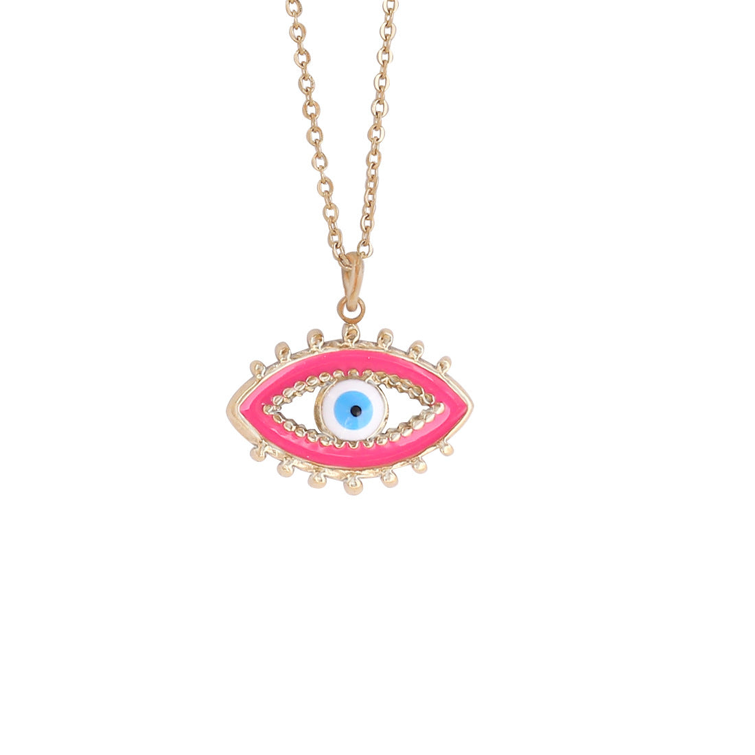 Bohemian Evil Eye Pendant Necklace in Stainless Steel with Enamel Finish