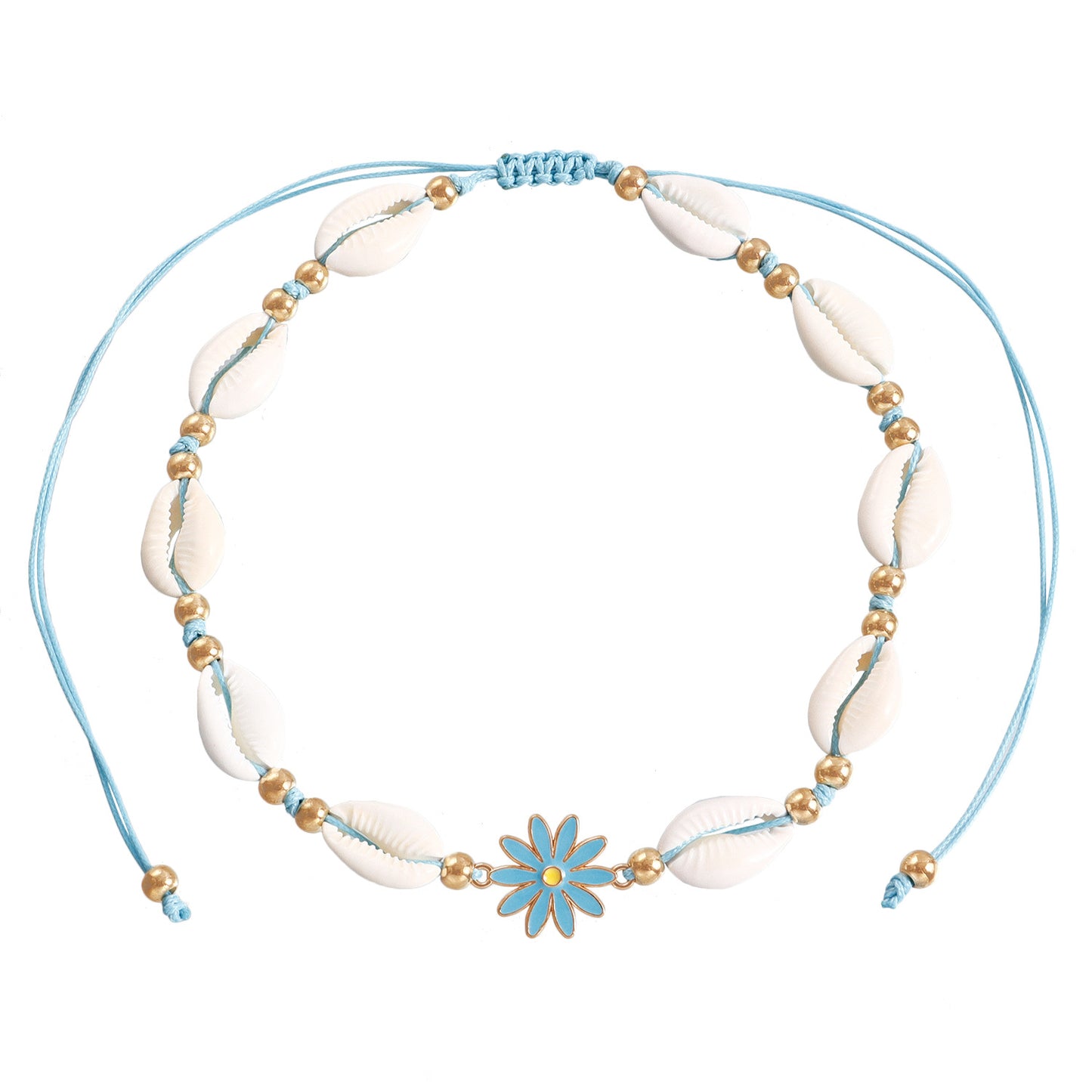 Collar con colgante de margarita bohemia con dije de concha en cordón ajustable para mujer
