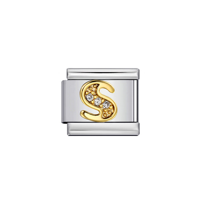 Gold Plated Stainless Steel Letter Charm Bar Bracelet DIY Modular Detachable Unisex