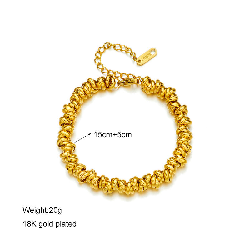 Pulsera Trenzada de Cuentas de Acero de Titanio Minimalista a la Moda con Eslabones Circulares y Acabado Chapado