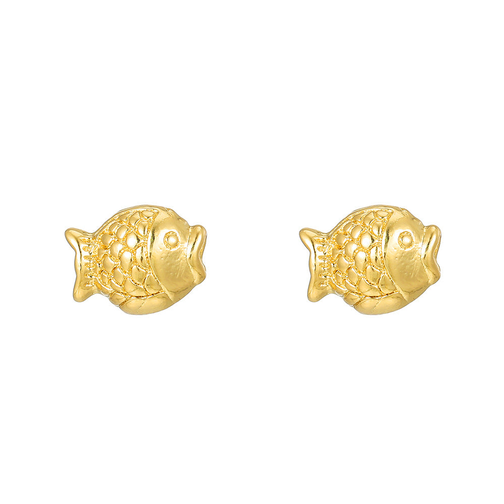 Fashion OL Octopus Shell Conch Starfish Turtle Ear Studs for Women with Copper Base and Gold Plating Featuring Rhinestone Accents
