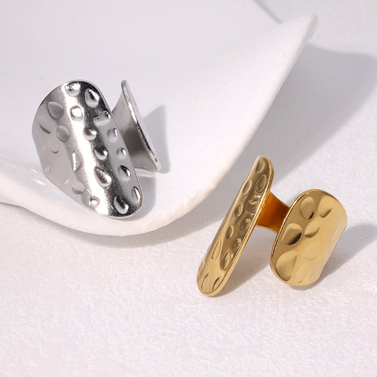 Anillo minimalista geométrico de titanio y acero para mujer con chapado en oro, banda abierta ajustable, joyería de moda