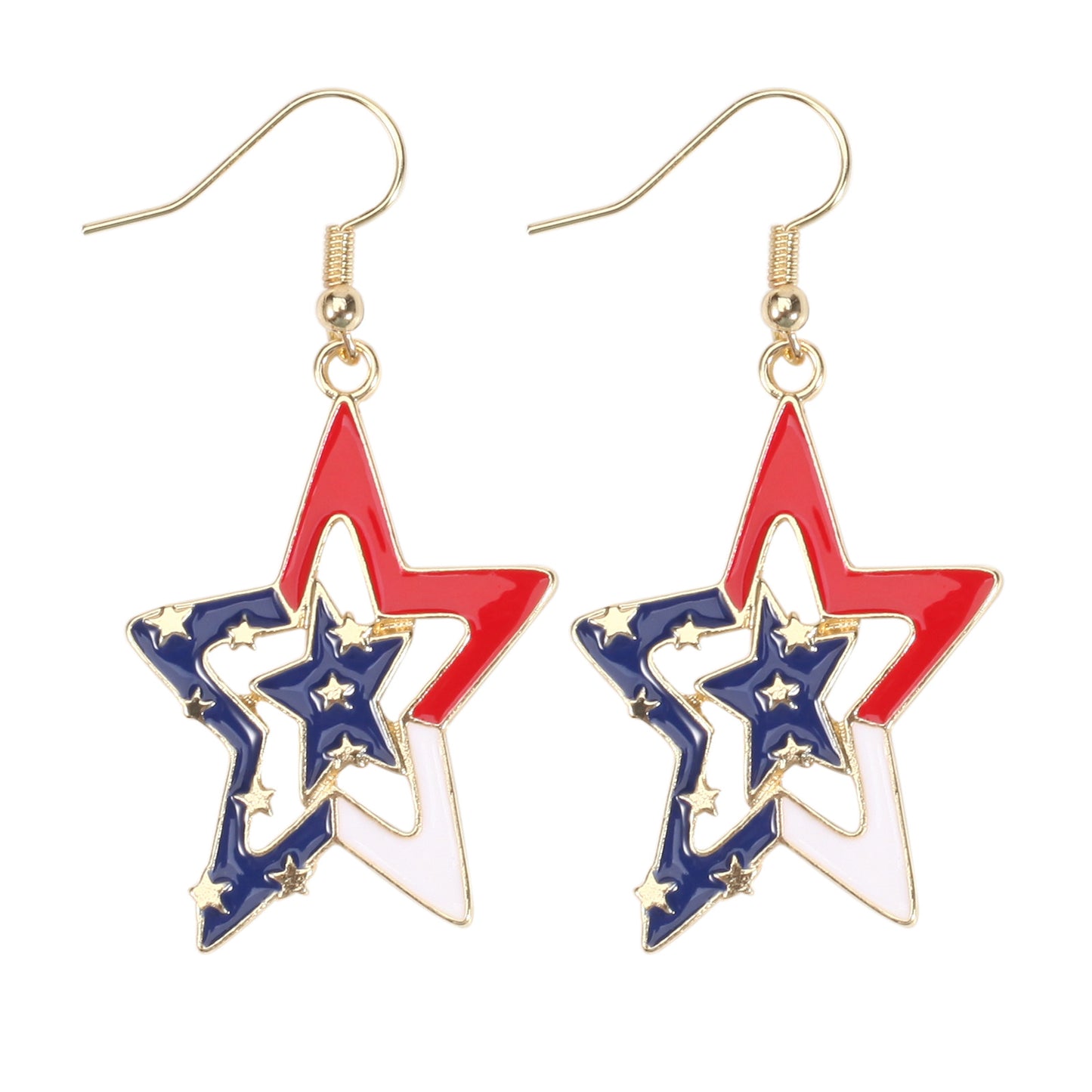 Patriotic Rhinestone Inlay Brass Earrings for Women