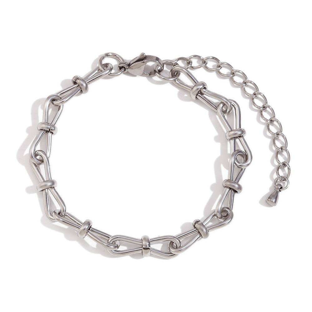 Minimalist Bow-Shaped Stainless Steel Plated 14K Gold Handcrafted Bracelet for Women