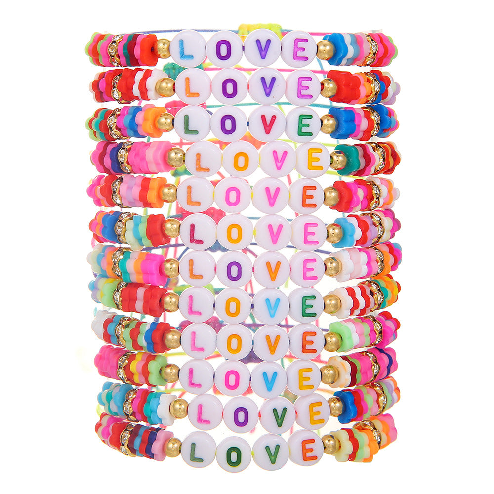 Colorful Letter LOVE Geometric Resin Bracelet for Unisex