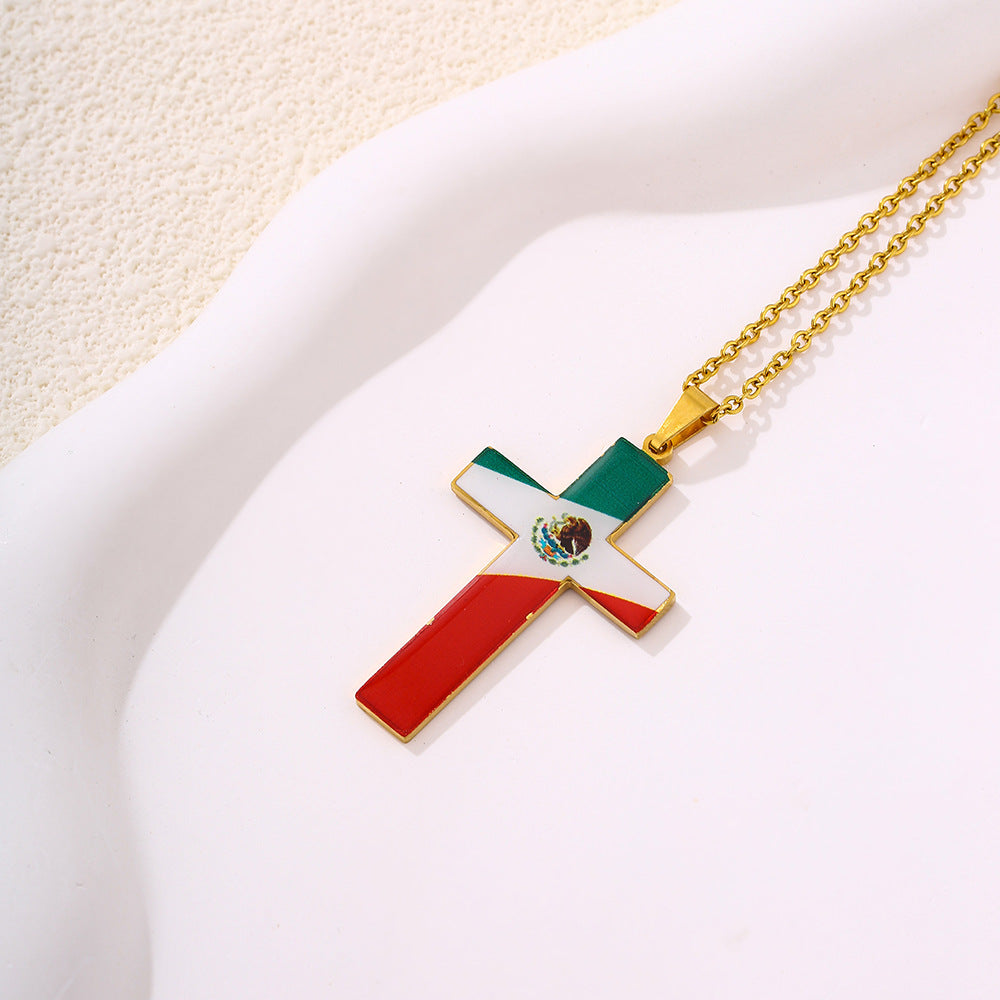 Collana Pendente a Croce Minimalista in Acciaio Inossidabile con Finitura Smaltata su Catena ad O, Unisex