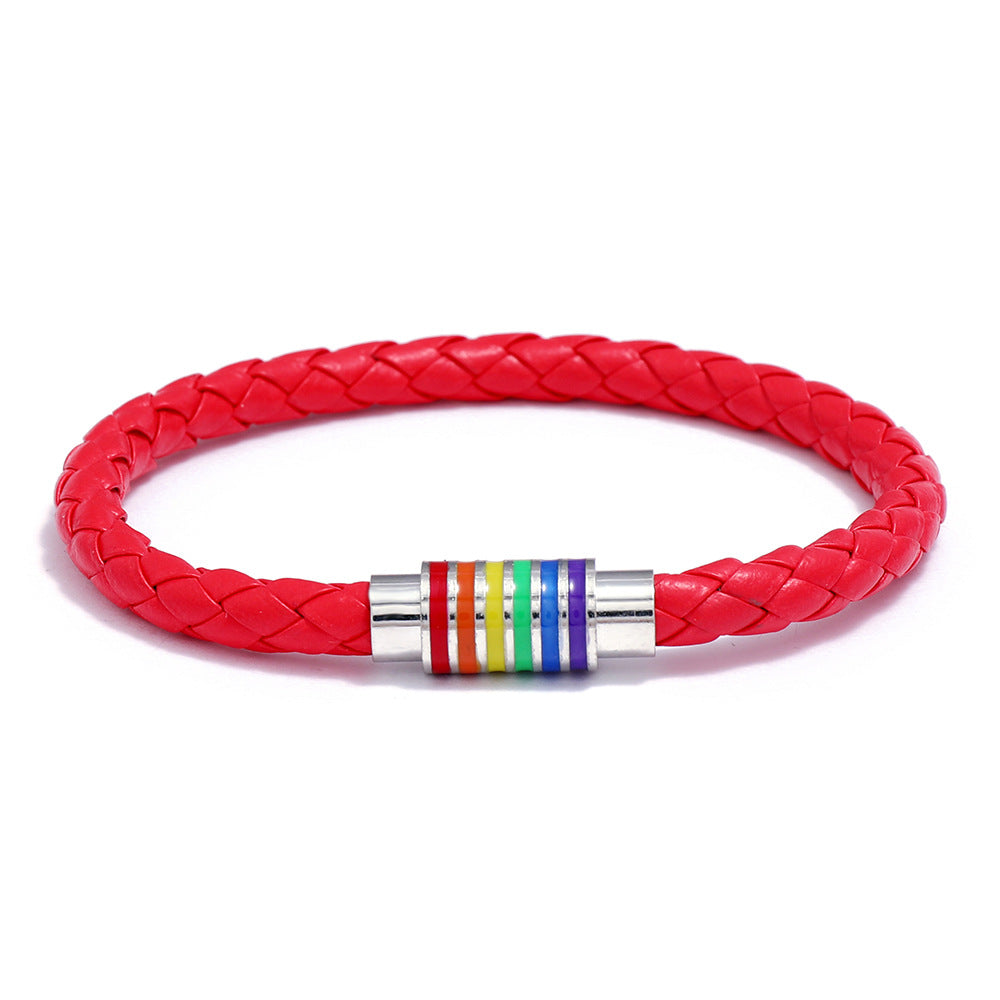 Vintage Minimalist Geometric Plated Leather Bracelet with Magnetic Clasp Unisex