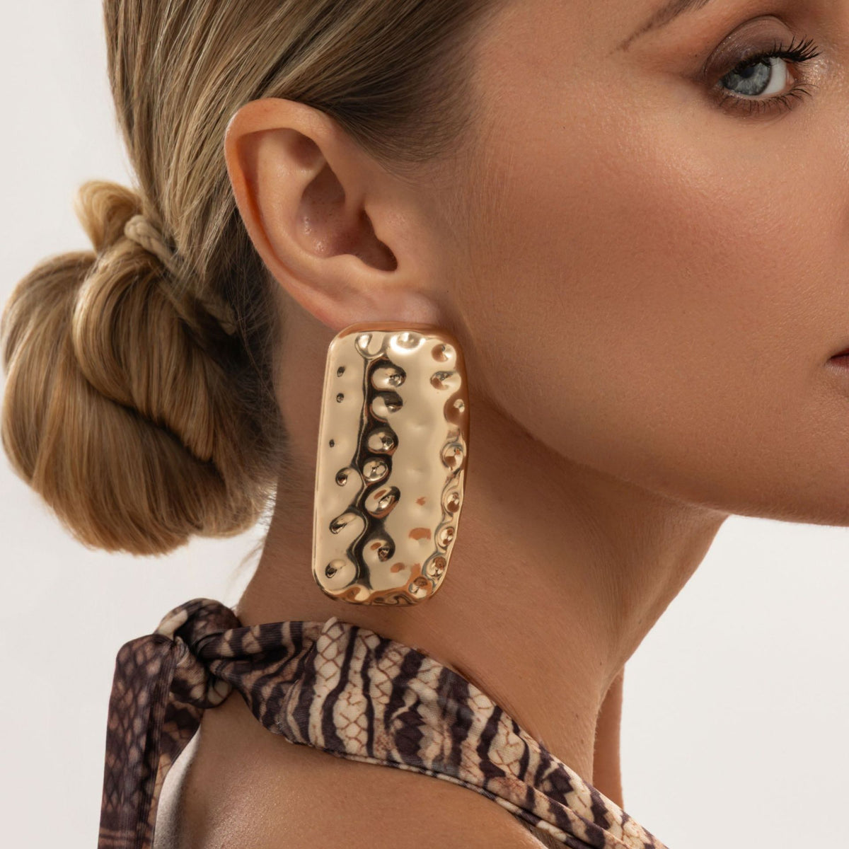 Hip-hop Geometric Rectangle Hammered Iron Plated Earrings for Women