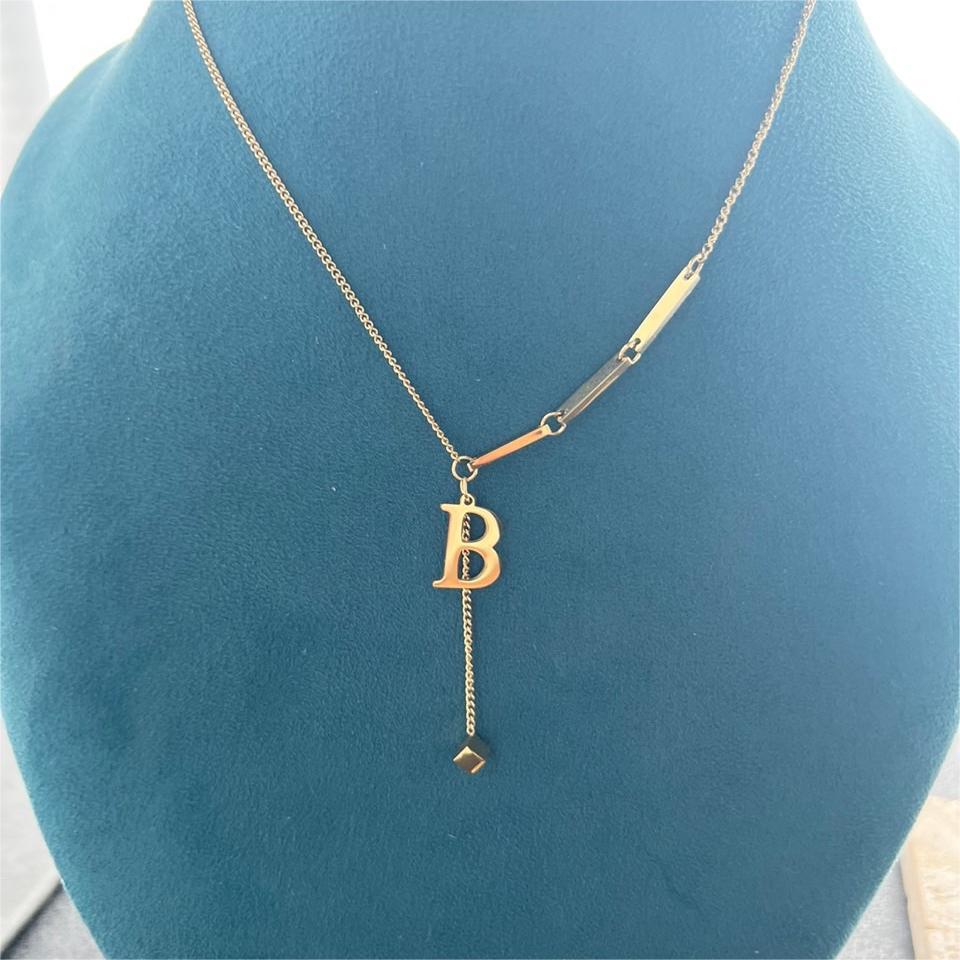 Minimalist Letter D Pendant Necklace in Titanium Steel with Real Gold Plating for Women