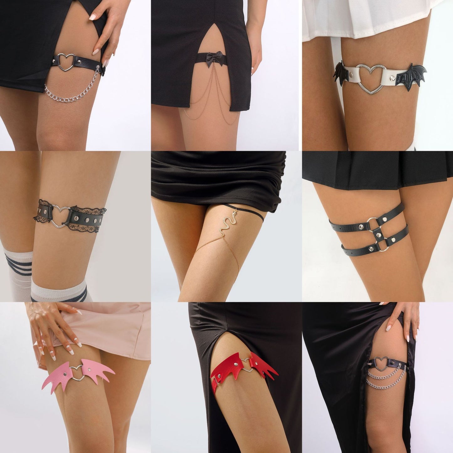 Cavigliera in Pelle Geometrica con Dettagli in Lega da Donna Accessorio Moda Gotico e Aggressivo per Discoteca