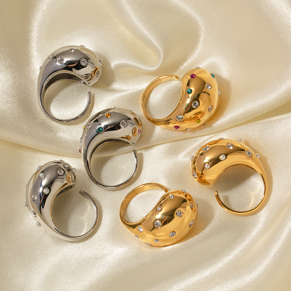 Anillo Abierto Geométrico de Moda Bañado en Oro de 18K Acero Inoxidable Joyería de Moda para Mujer
