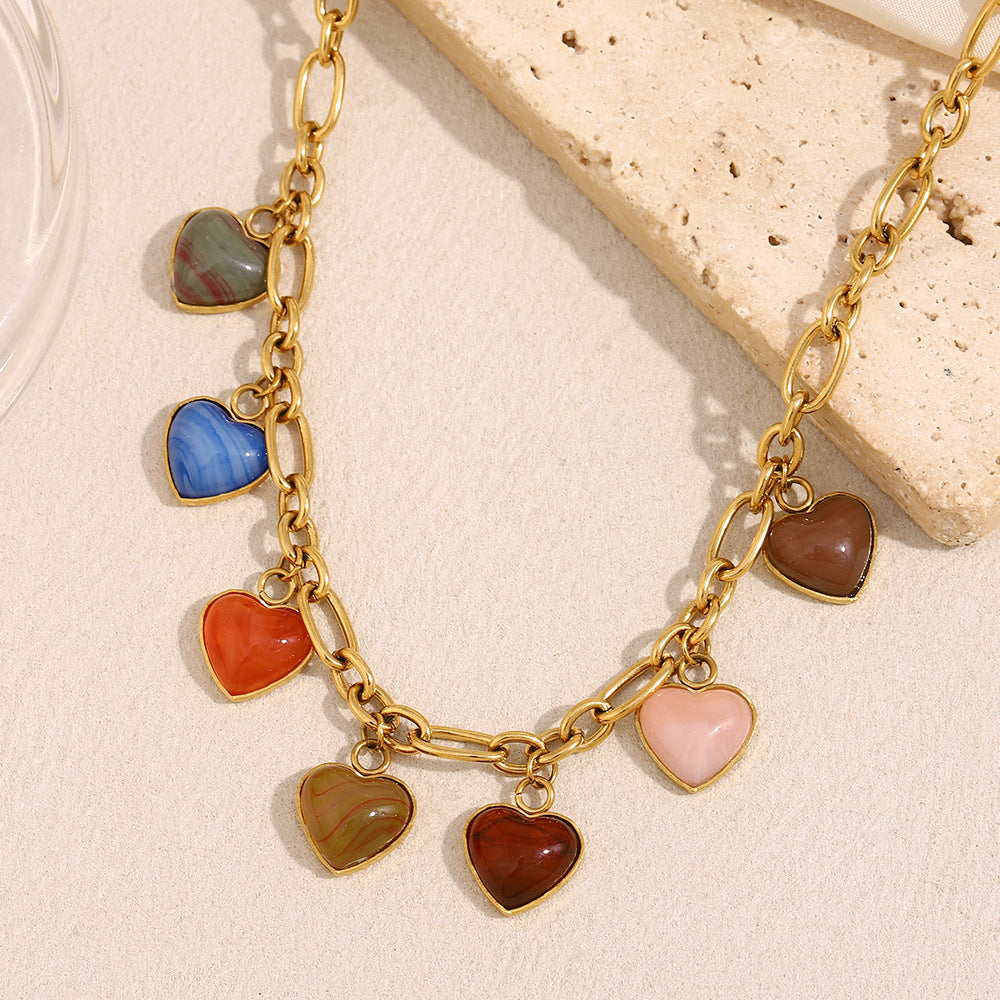 Collana con Ciondolo a Cuore Irregolare in Stile Francese Vintage in Acciaio Inossidabile con Placcatura in Oro 18K da Donna