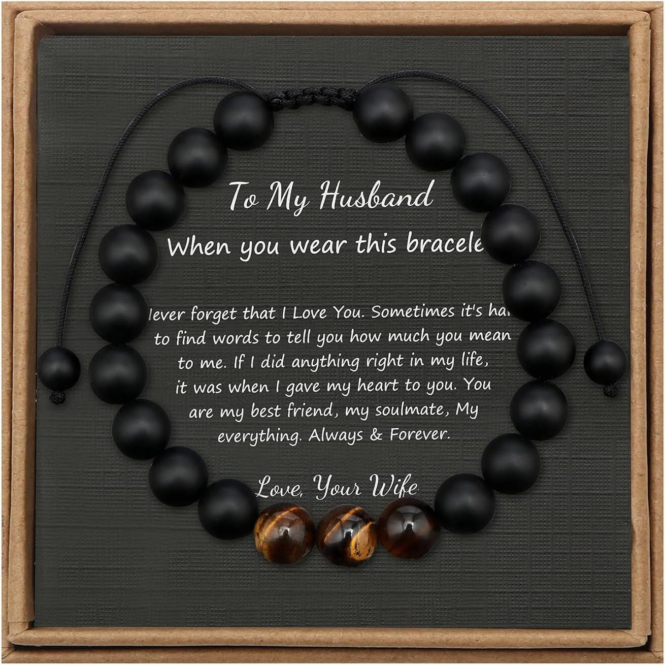 Men's Geometric Tiger's Eye Beaded Bracelet Adjustable Double Layer Handmade Gift