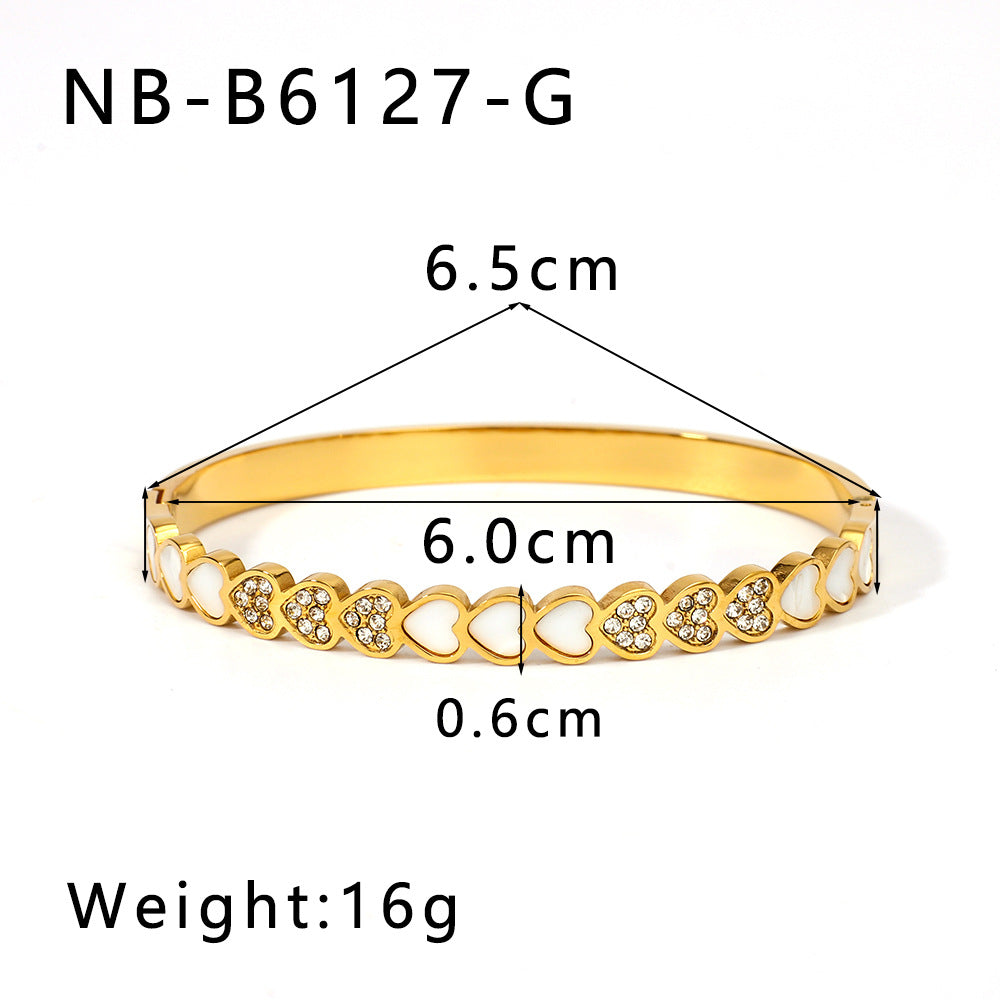 Ins Style Stainless Steel Waterproof Bracelet with Zircon Inlay White Abalone Shell and 18K Gold Plated Finish