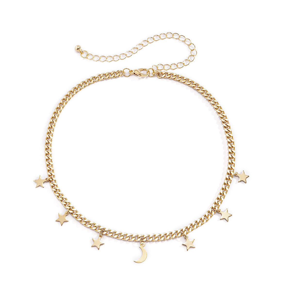 Collana con ciondolo a stella e luna minimalista con nappe per donna, design geometrico in lega con finitura elettrodeposita su catena a croce