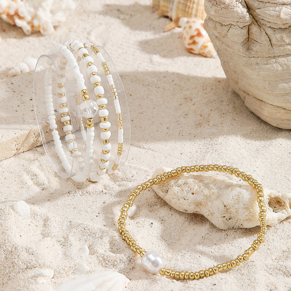 Sweet Geometric Round Glass Pearl Handmade Bracelet for Women