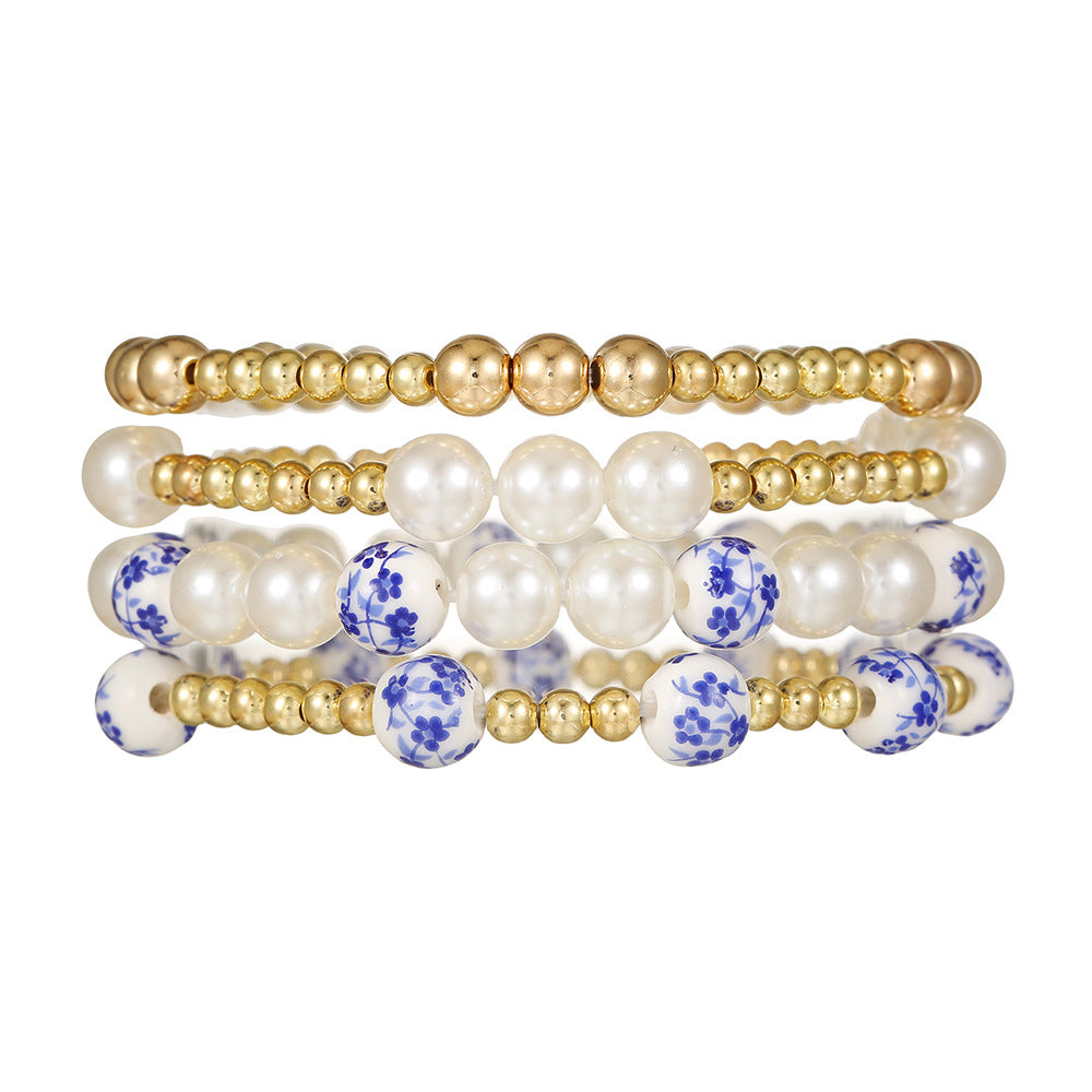 Minimalist Round Ceramic Imitation Pearl Beaded Bracelet for Women