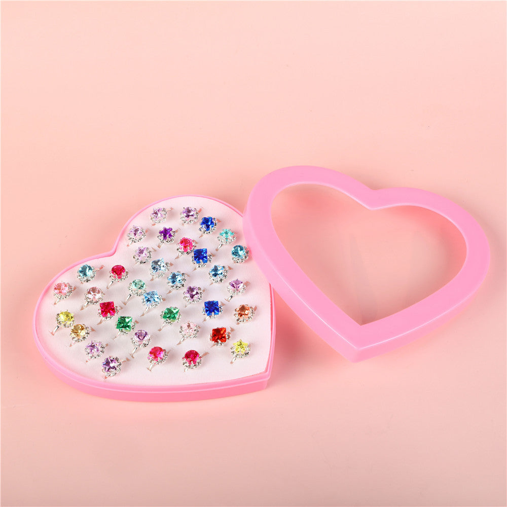 Anello da bambina in stile cartone animato, poligonale, in lega con intarsio di ametista, finitura in polvere scintillante, confezione regalo