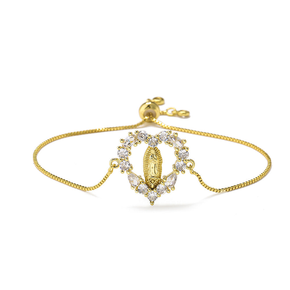 Bracciale minimalista in rame geometrico irregolare con zirconi micro-pavé per donna, regolabile con cordino