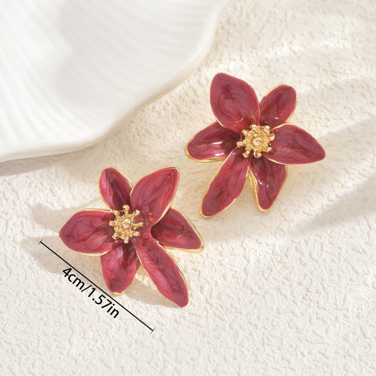 Fashion Geometric Floral Drop Oil Plated 18K Gold Zinc Alloy Stud Earrings for Women
