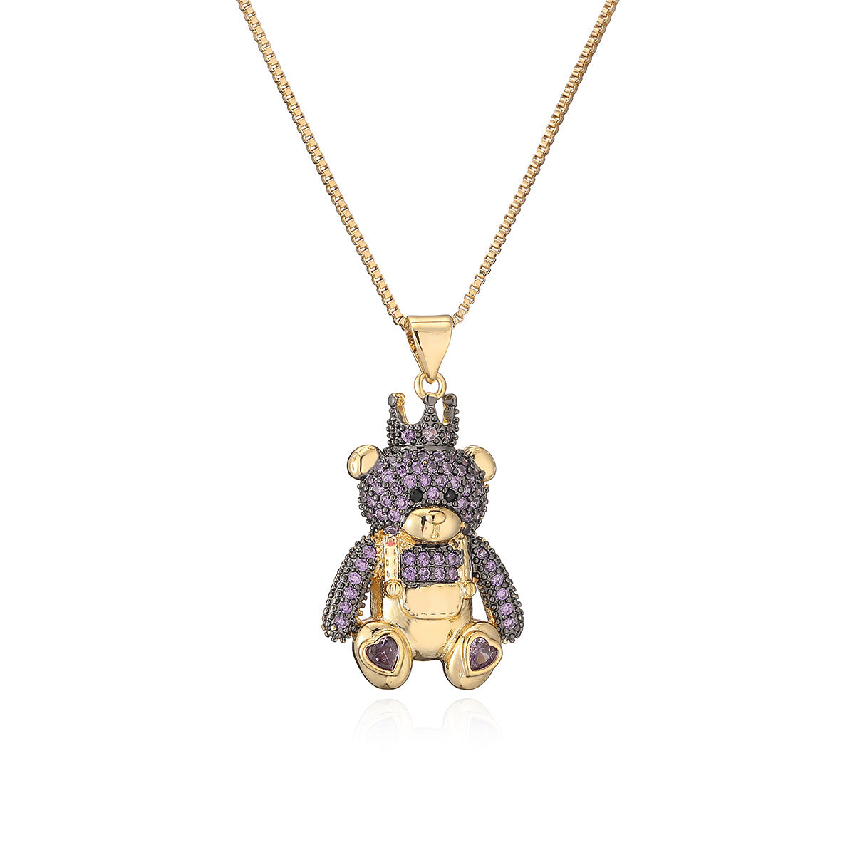 Minimalist Bear-Shaped Copper Pendant Necklace with 18K Gold Plating and Zircon Accents for Women