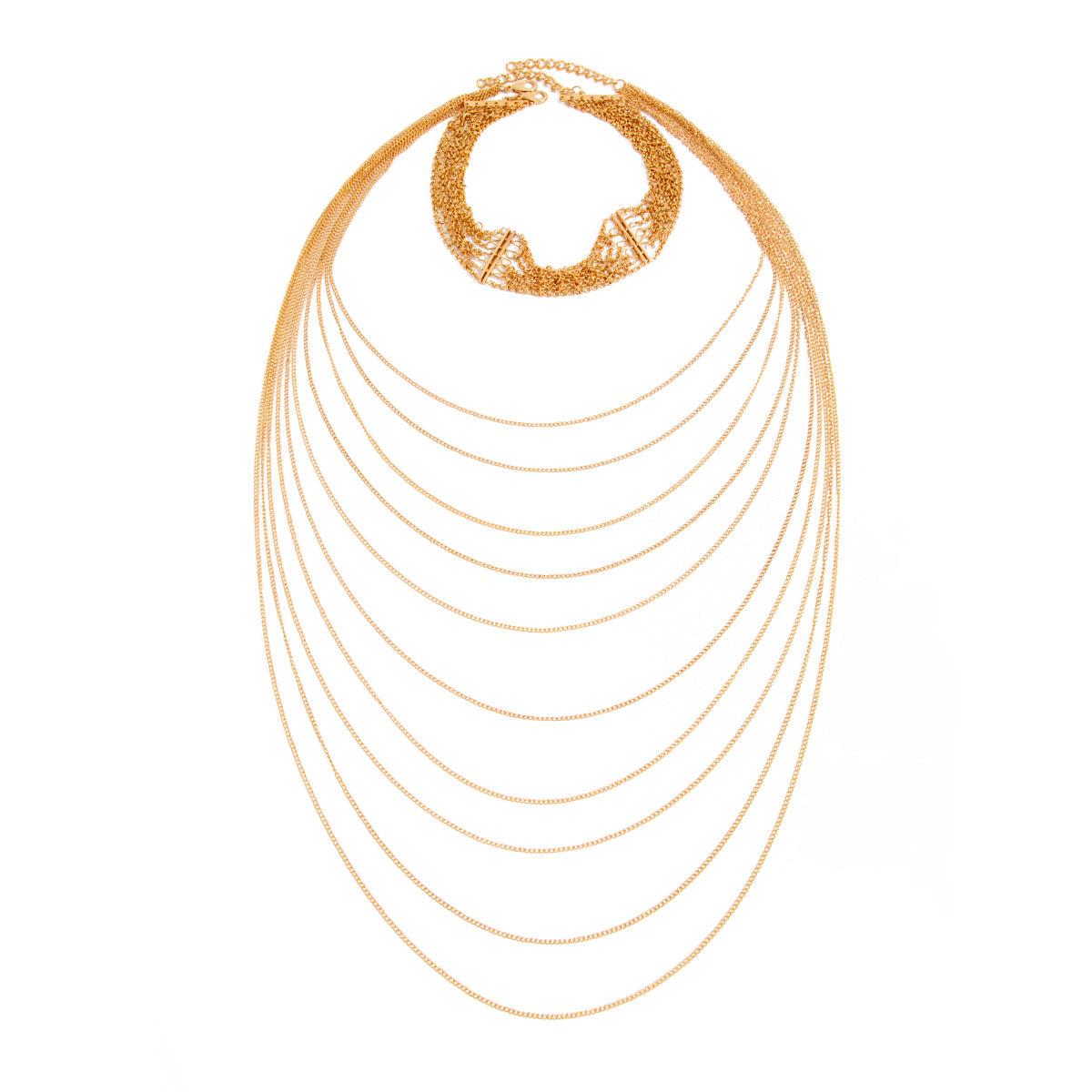 Exaggerated Luxury Geometric Plated Iron Multi-Layer Tassel Necklace for Women