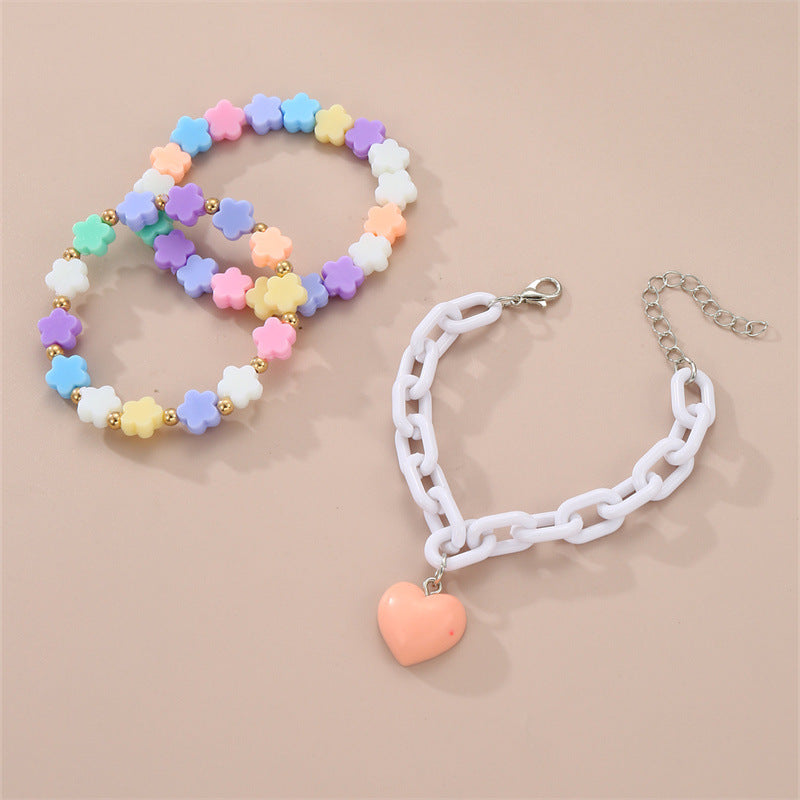 Juego de tobilleras decorativas de oso, corazón y estrella de estilo chic para niños, hecho de resina plástica