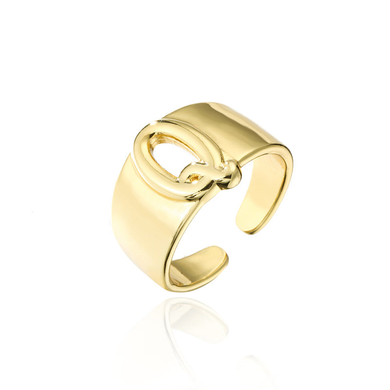 18K Gold Plated Brass Letter Ring Adjustable Open Design for Women