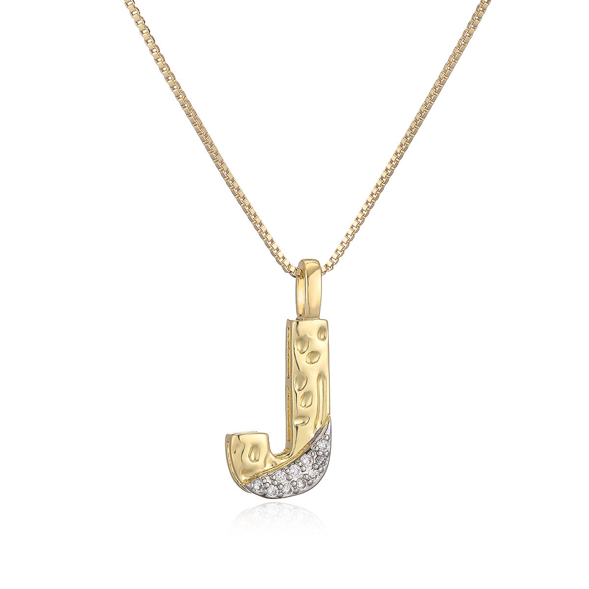 Minimalist Two-Tone Plated Cubic Zirconia Letter Pendant Necklace for Women with Box Chain