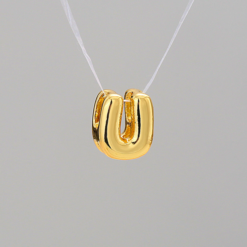 Gold Plated Brass Letter Pendant Stainless Steel Box Chain Necklace Charm Bar