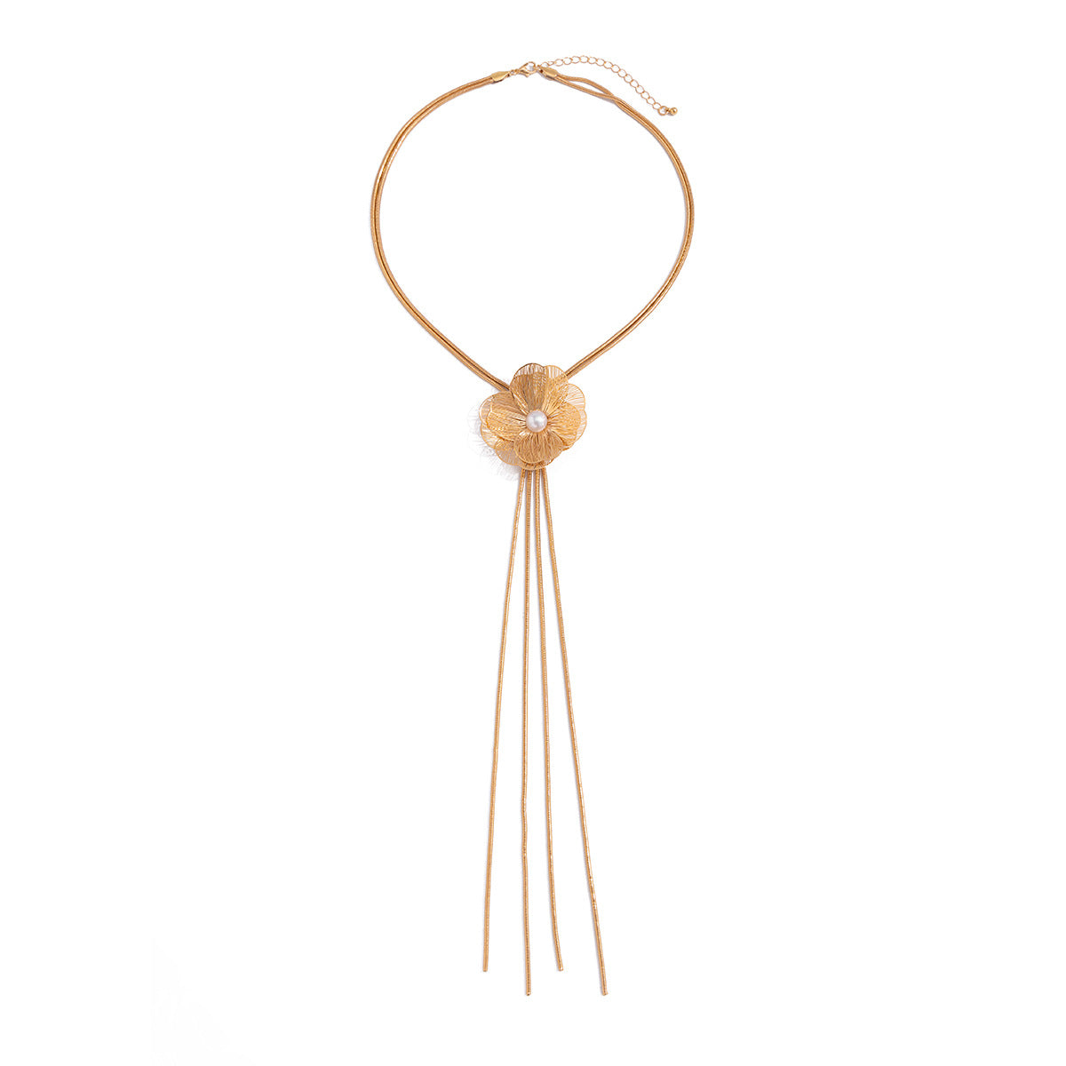 Minimalist Ginkgo Leaf Long Tassel Necklace with Hollow Floral Pendant, Electroplated Copper Chain and Simulated Pearl Accents for Women