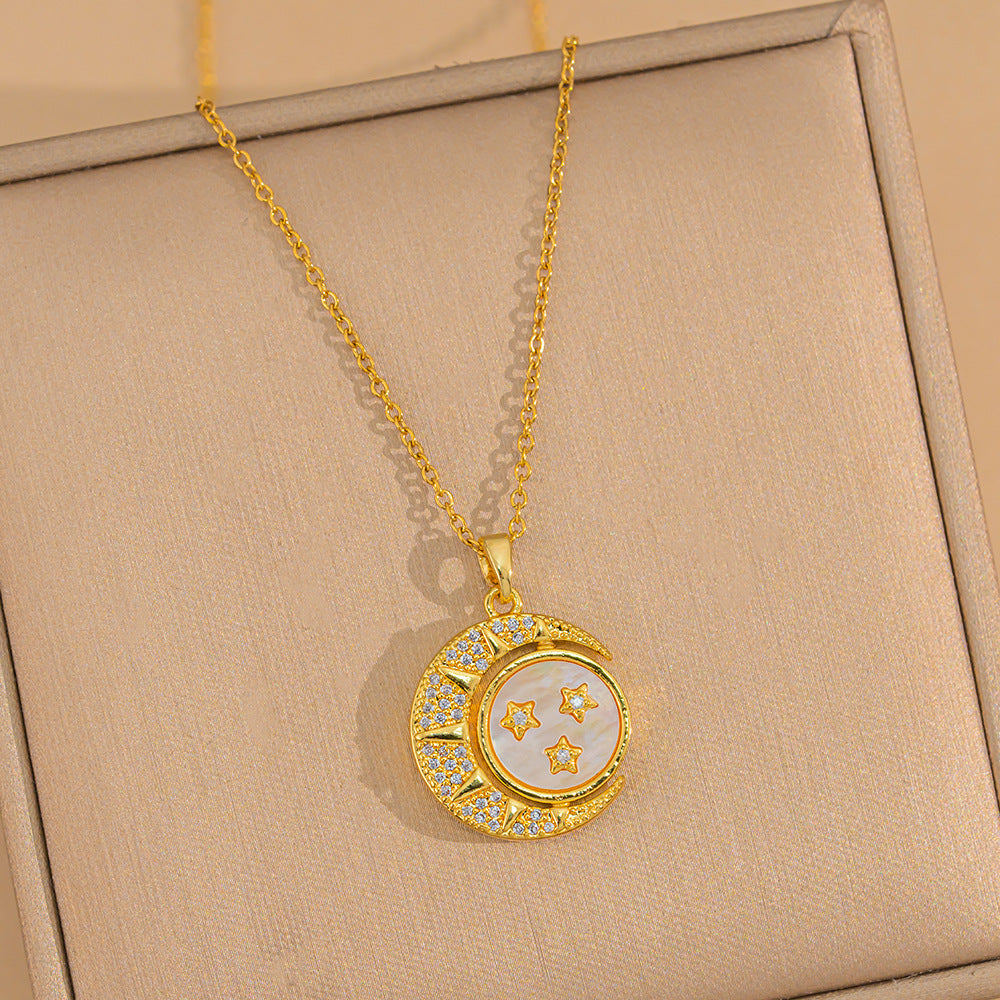Minimalist Geometric Four-Leaf Clover Pendant Necklace for Women in Titanium Steel with Electroplated Finish