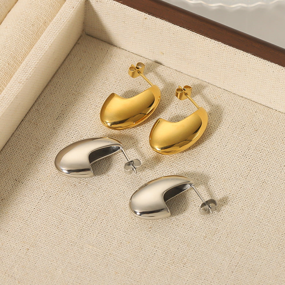 Minimalist Drip-Shaped Stainless Steel Earrings with 18K Gold Plating, Hollow-Out Geometric Design for Women